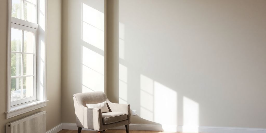 Freshly painted living room wall with sunlight