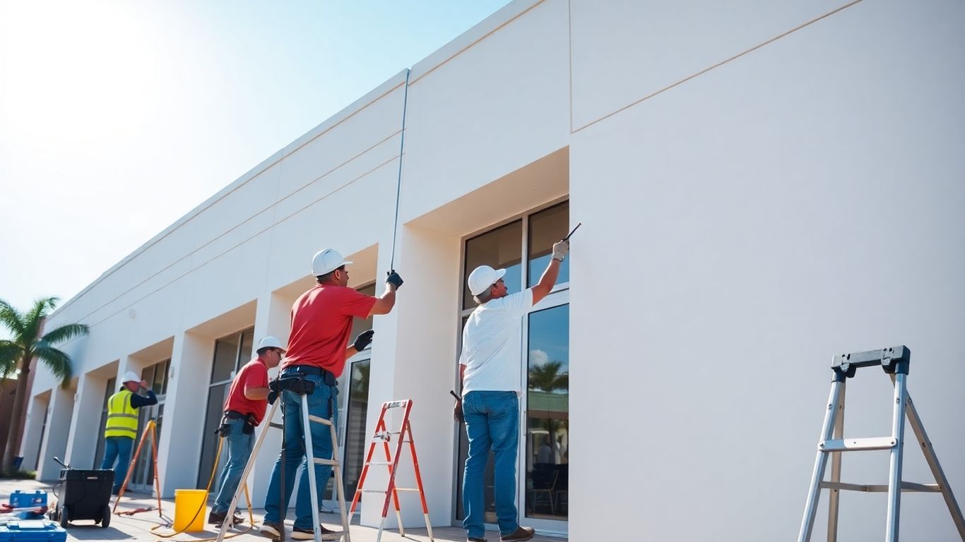 Orlando commercial building exterior painting in progress.