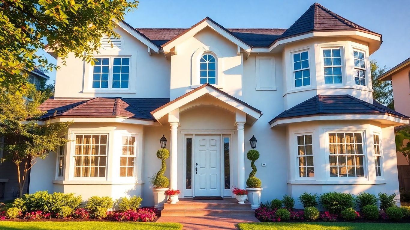 Newly painted house exterior with vibrant landscaping.
