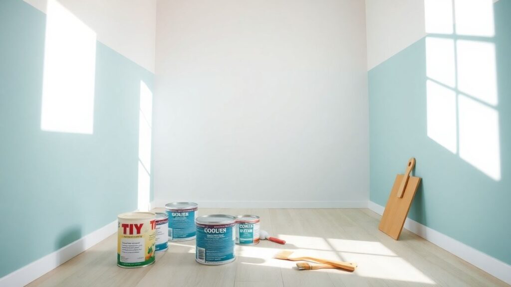 Freshly painted room with paint supplies