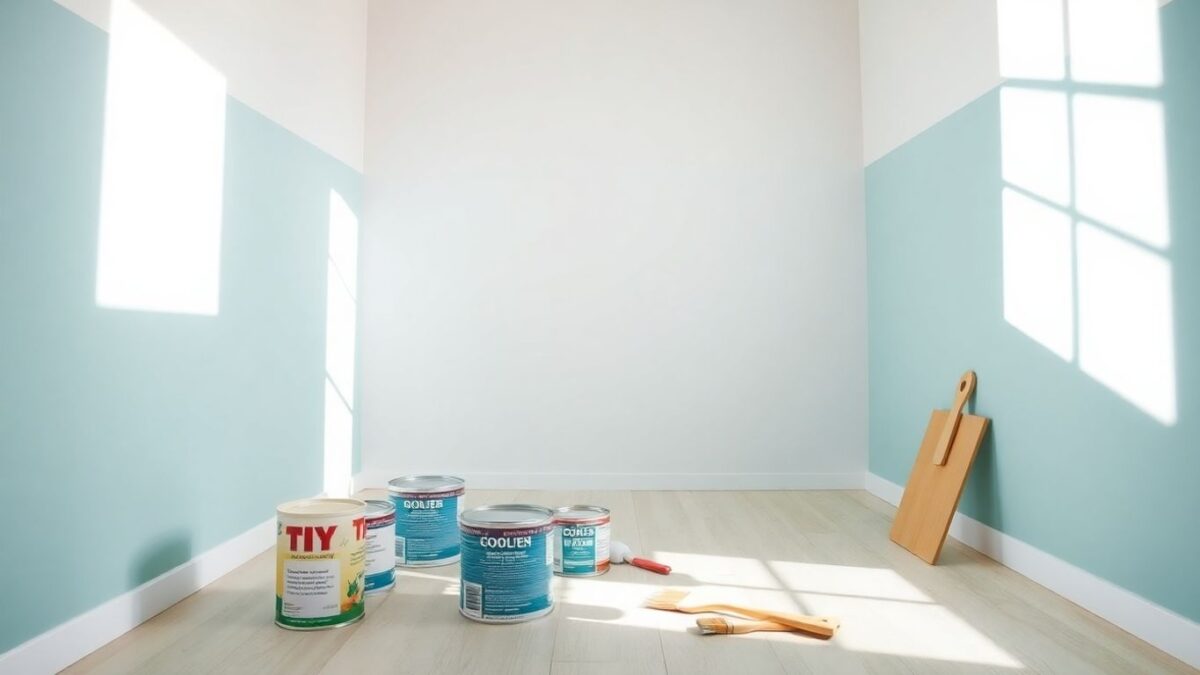 Freshly painted room with paint supplies