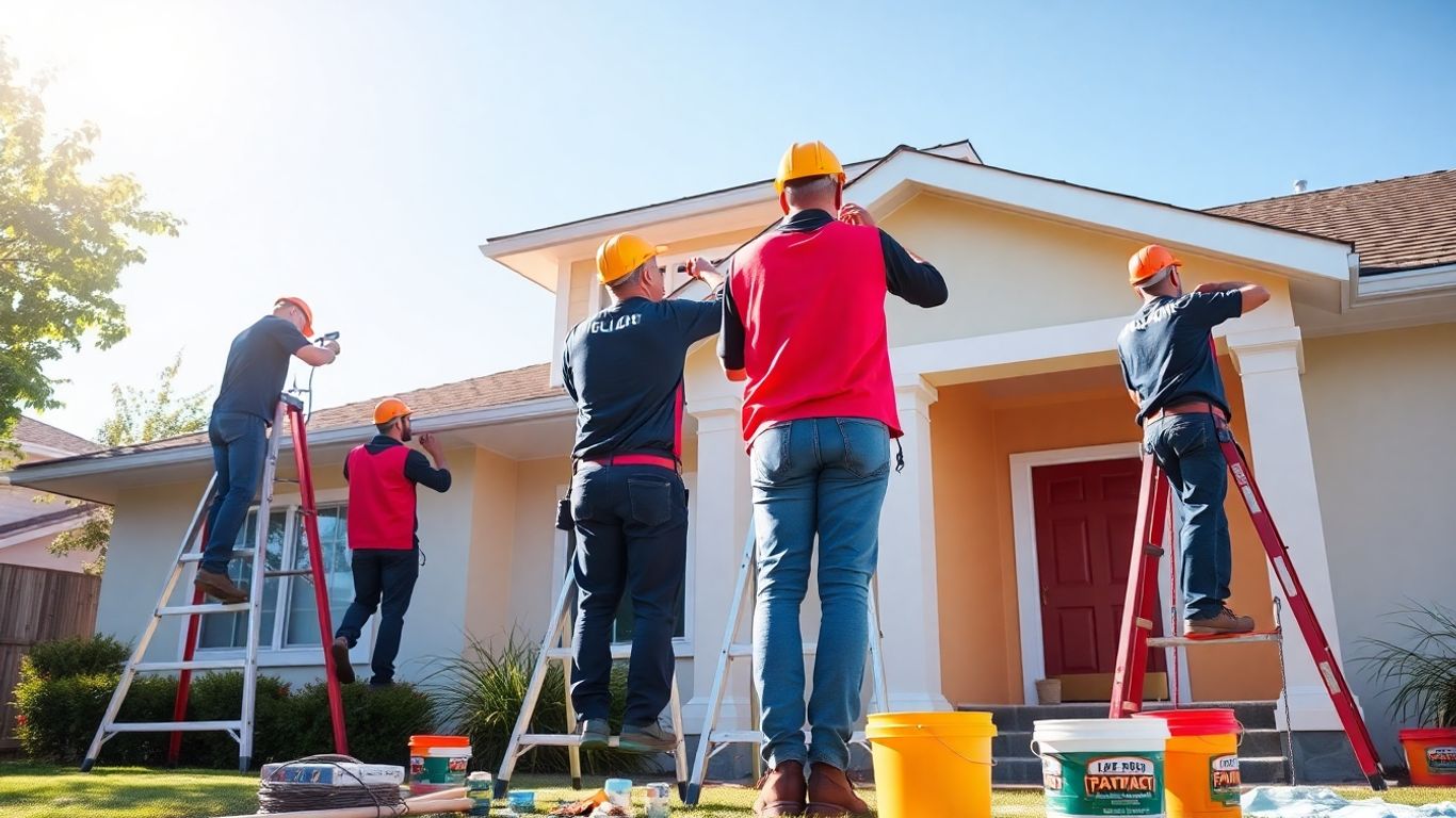 Professional painters working on a modern home exterior