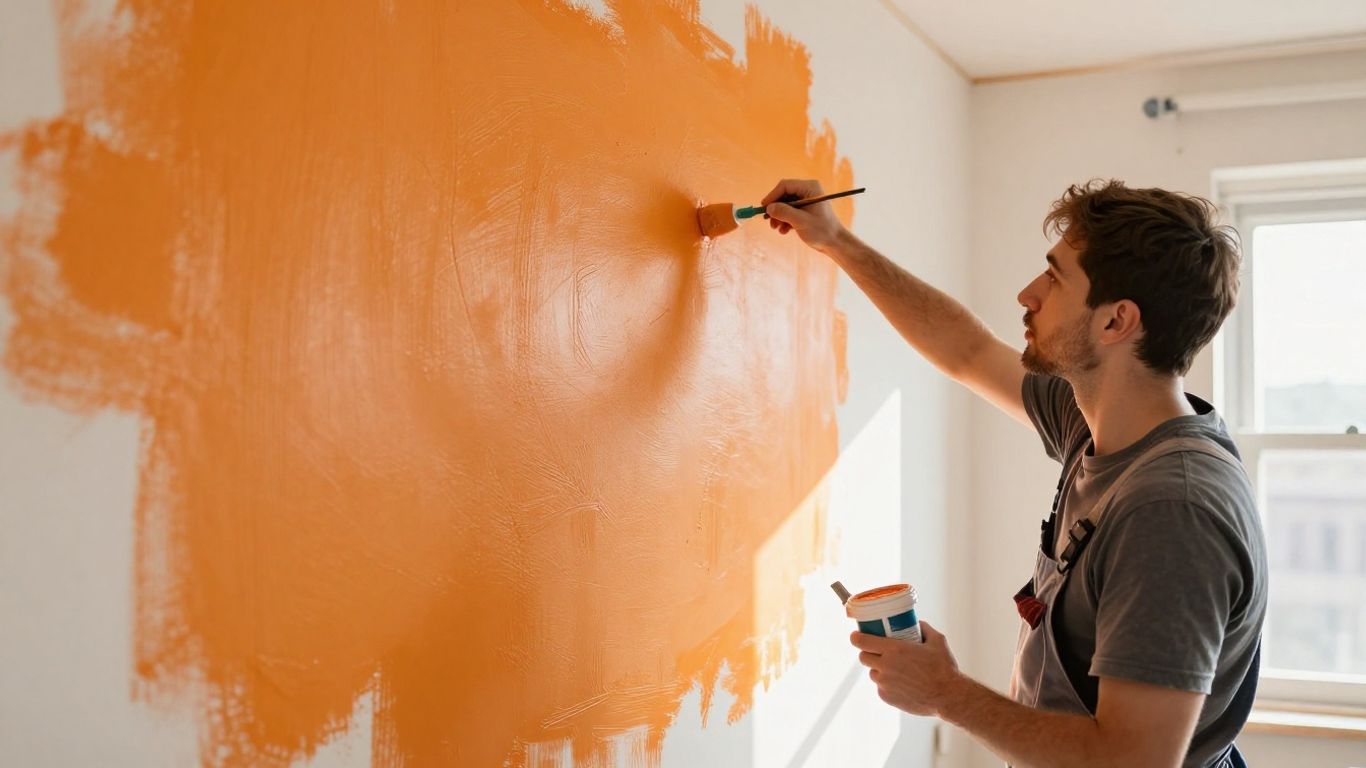 Professional painter applying fresh paint to an interior wall.