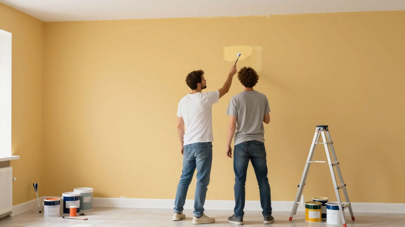 Orlando interior painting, freshly painted room, professional painter at work.