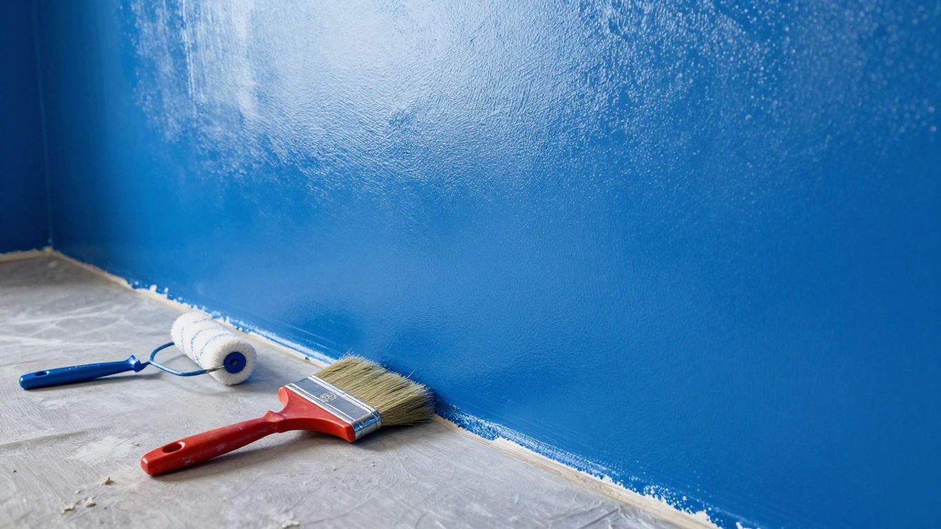 Painter applying smooth blue paint to an Orlando house exterior.