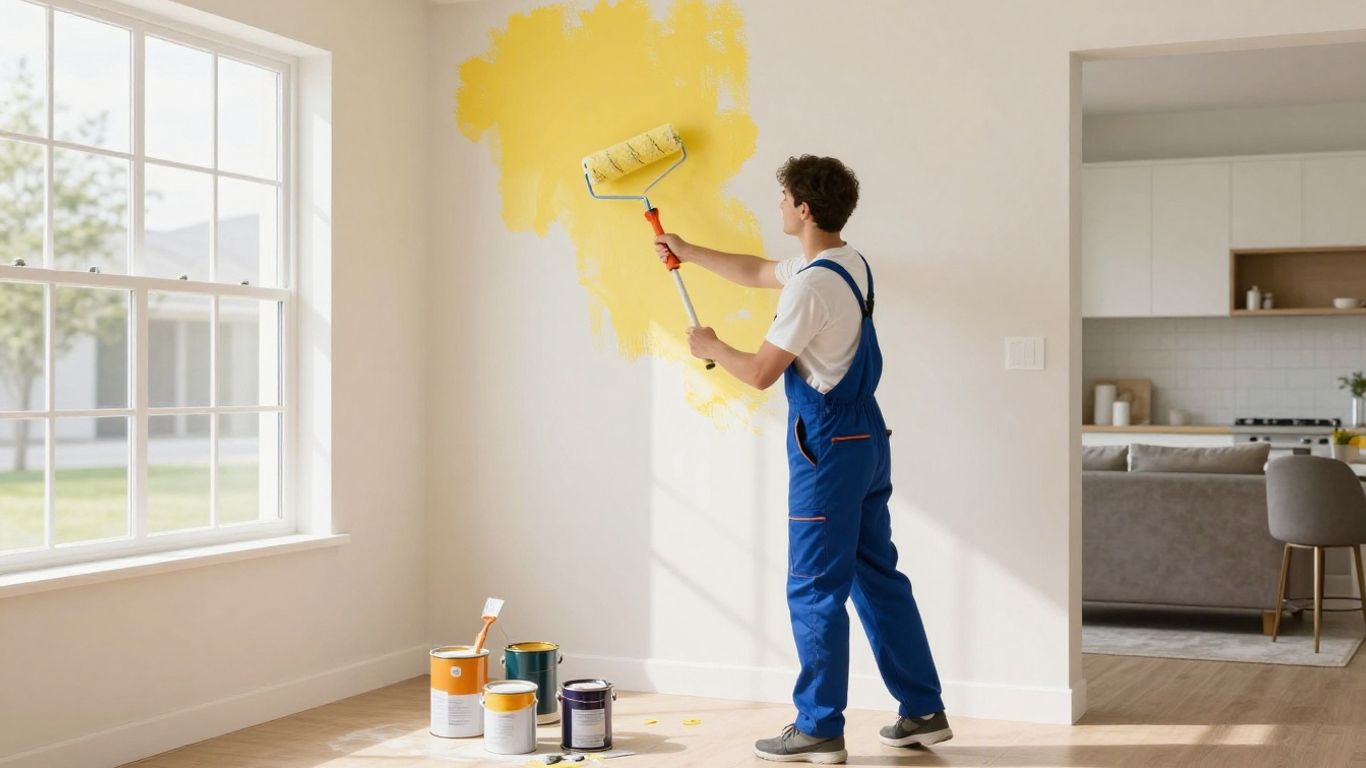 Painter painting a living room wall in Orlando