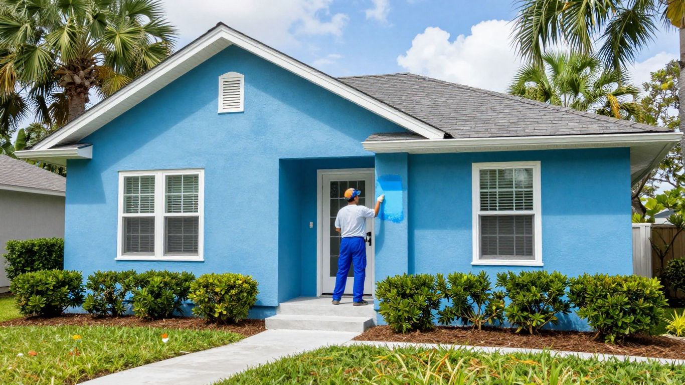 Orlando house exterior freshly painted blue.