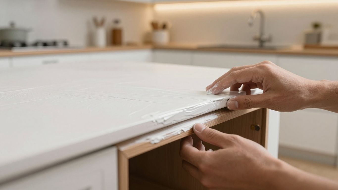 Orlando kitchen cabinet painter applying white paint to wood door.
