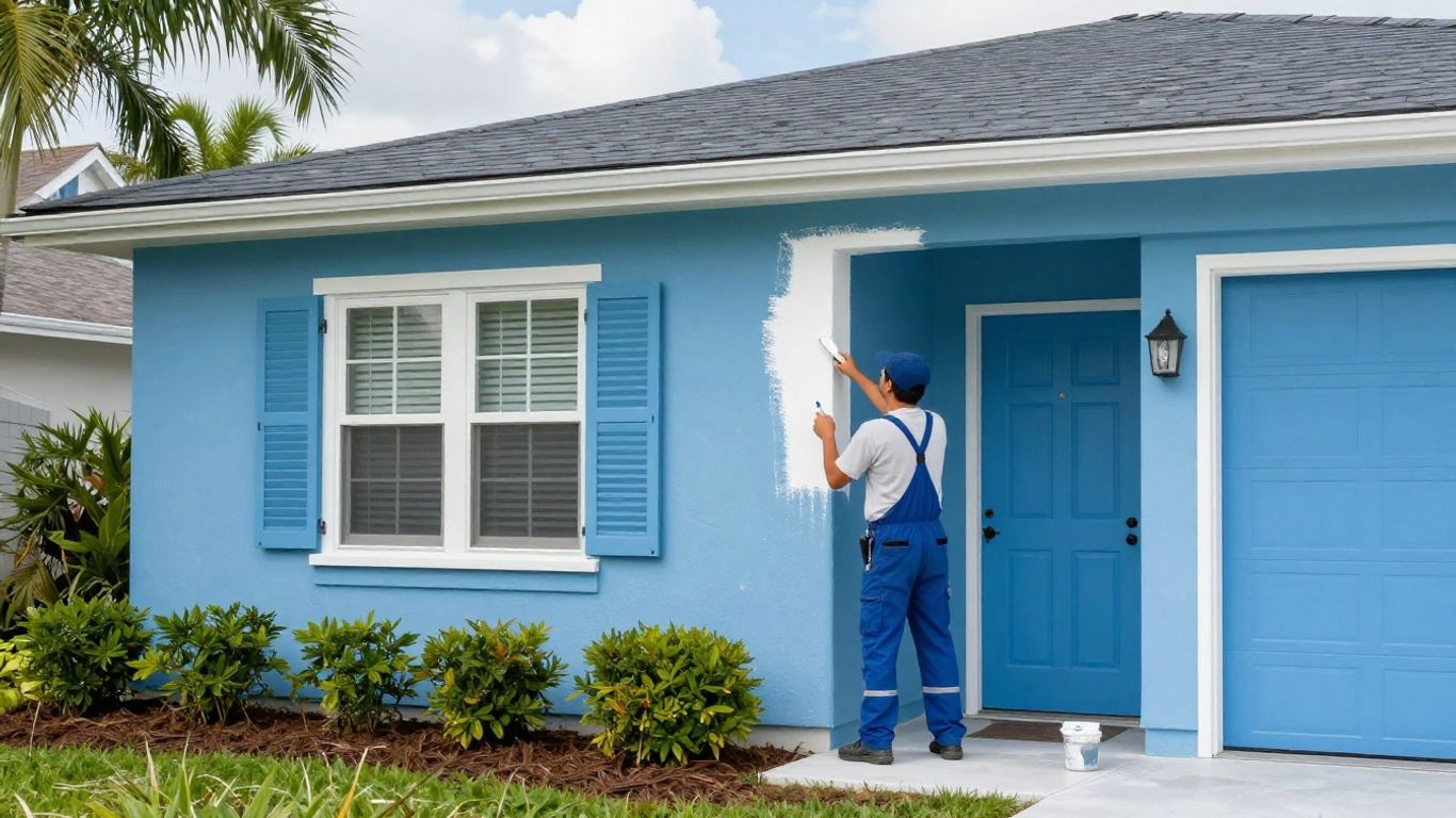 Orlando home exterior with fresh paint and painter.