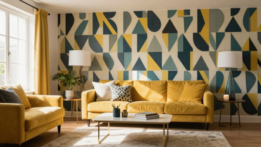 Orlando home accent wall with geometric wallpaper