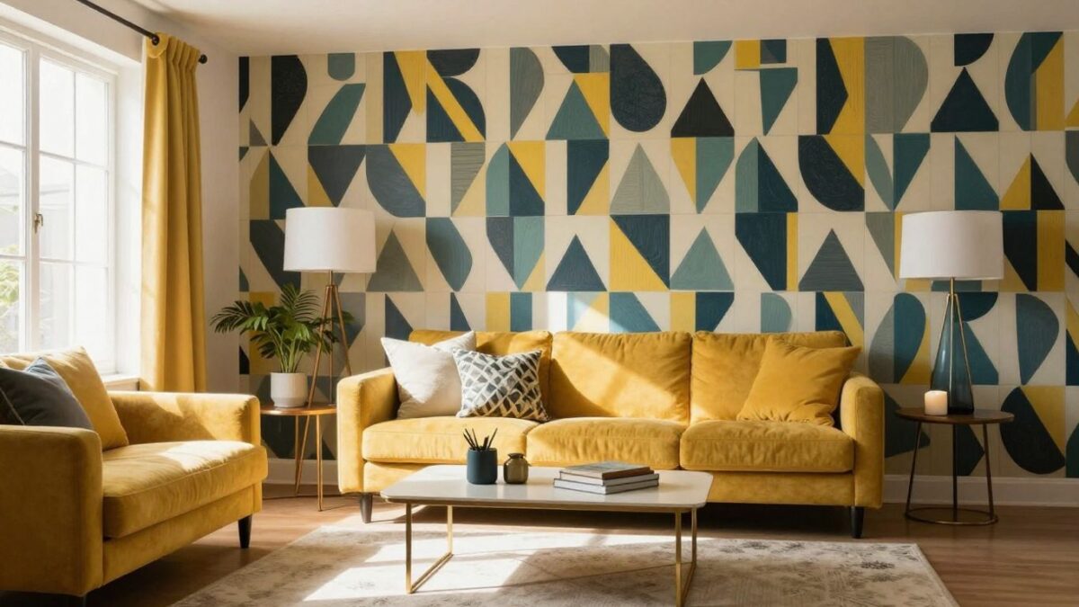 Orlando home accent wall with geometric wallpaper
