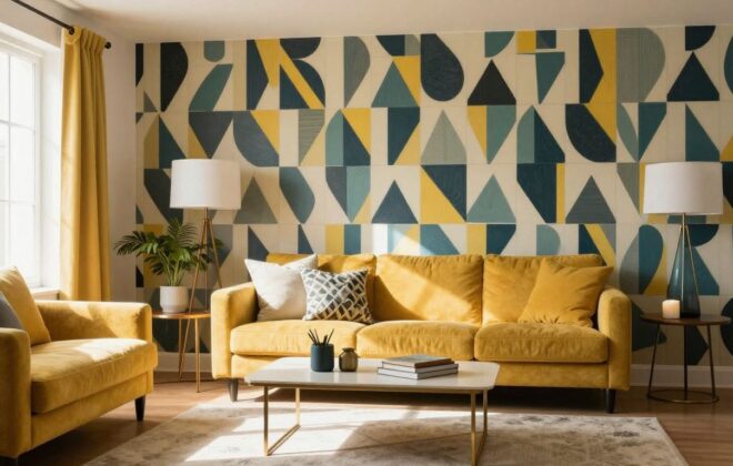 Orlando home accent wall with geometric wallpaper