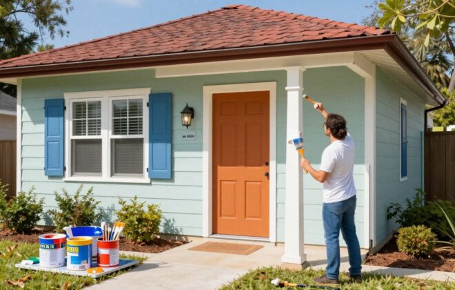 Painter working on a house in Orlando.