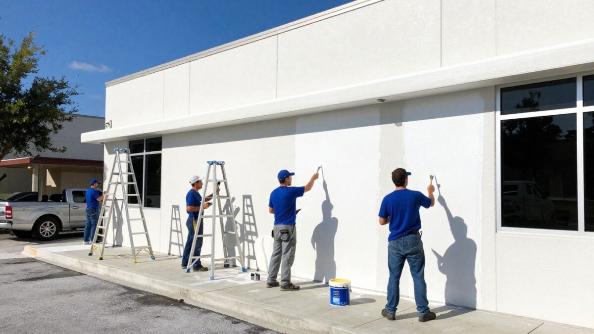 Commercial painters working on a building exterior in Orlando.