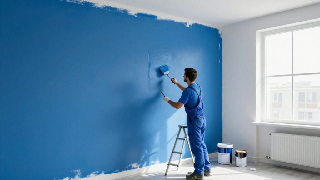 Office wall being painted by a professional painter.